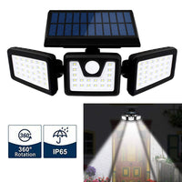 3 Heads Spotlights Motion Sensor Solar Powered Lights with 74LED IP65 Waterproof