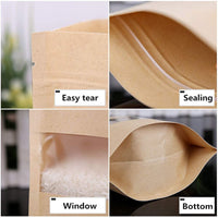 100Pcs Visible Resealable Kraft Paper Pouch Self Sealing Zipper Food Storage Bag