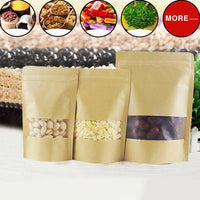 50Pcs Visible Resealable Kraft Paper Pouch Self Sealing Zipper Food Storage Bag