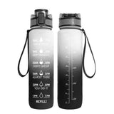 1L Large-capacity Water Bottle With Time Markings Motivational Drink Flask White and Black