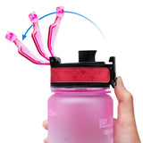 1L Large-capacity Water Bottle With Time Markings Motivational Drink Flask Pink