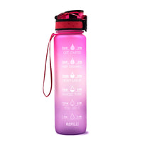 1L Large-capacity Water Bottle With Time Markings Motivational Drink Flask Pink