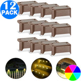 12PCS Solar Powered Deck Lights Warm White Lamps Set Brown