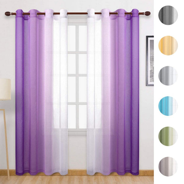 Set of 2 Drape Panels Light Filtering Semi Sheer Grommet Curtains Grommet Top Gradient Curtains Home Decoration for Bedroom Living Room
