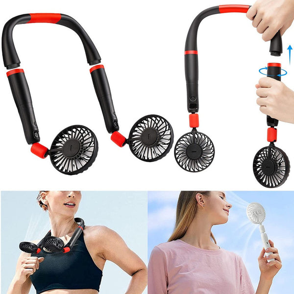 2 In 1 Detachable Digital Display Portable Rechargeable USB Wearable Hanging Neck Fan Handheld Fan 3 Speeds Cooling Fan for Summer Travel