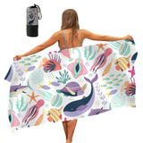 Animals Printed Quick Dry Beach Towel Sand Free Beach Blanket 80 x 160cm Beach Mat with Storage Bag