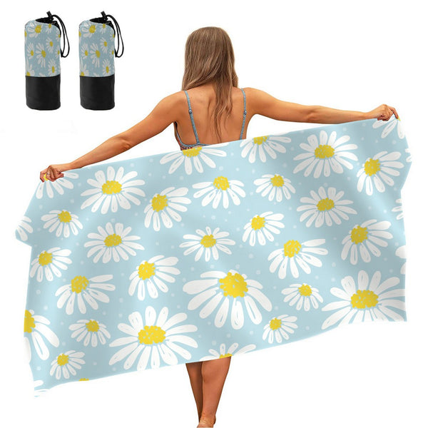 2 X Daisy Printed Quick Dry Beach Towels Sand Free Beach Blankets 80 x 160cm Beach Mats with Storage Bags