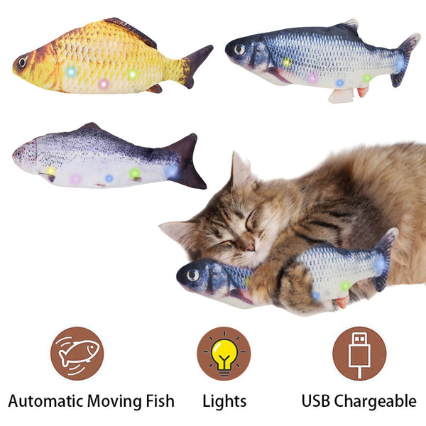 3-Pack Realistic Flopping Fish Moving Music Dancing Plush Fish Cat Toys with LED Light