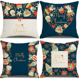 4Pcs Christmas Pillowcase Xmas Throw Pillow Case Linen Blended Merry Christmas Cushion Cover