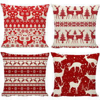 4Pcs Christmas Pillowcase Xmas Throw Pillow Case Linen Blended Merry Christmas Cushion Cover-Style 1