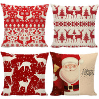 4Pcs Christmas Pillowcase Xmas Throw Pillow Case Linen Blended Merry Christmas Cushion Cover-Style 2