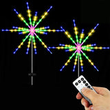 2 Pcs 8 Multi-color Mode Remote Solar Starburst Meteor Lights Christmas Garden Decor