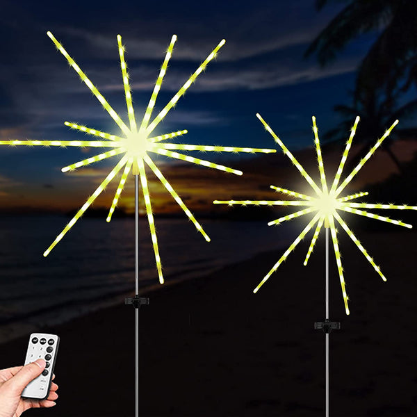 2 Pcs Warm White 8 Mode Remote Solar Starburst Meteor Lights Christmas Garden Decor