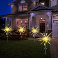 2 Pcs Warm White 8 Mode Remote Solar Starburst Meteor Lights Christmas Garden Decor