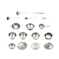 16Pcs Stainless Steel Mini Cooking Play Set for Kids Kitchen Pretend Toys - Silver