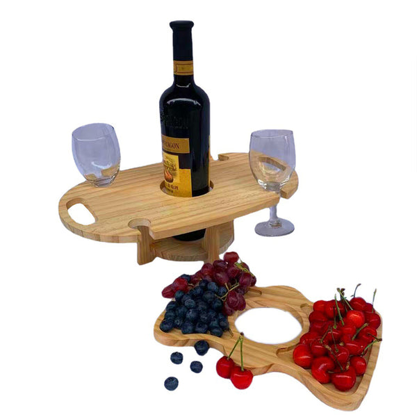 Portable Wooden Picnic Table Outdoor Mini Wine Rack