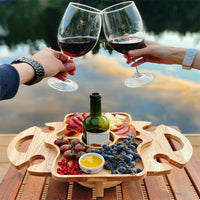 Portable Wooden Picnic Table Outdoor Mini Wine Rack