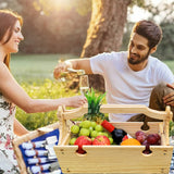 2in1 Portable Wooden Folding Picnic Table Storage Basket with Wine Glass Holder