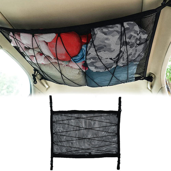 Double-Layer Car Roof Ceiling Net Storage Bag with Adjustable Strap Zipper