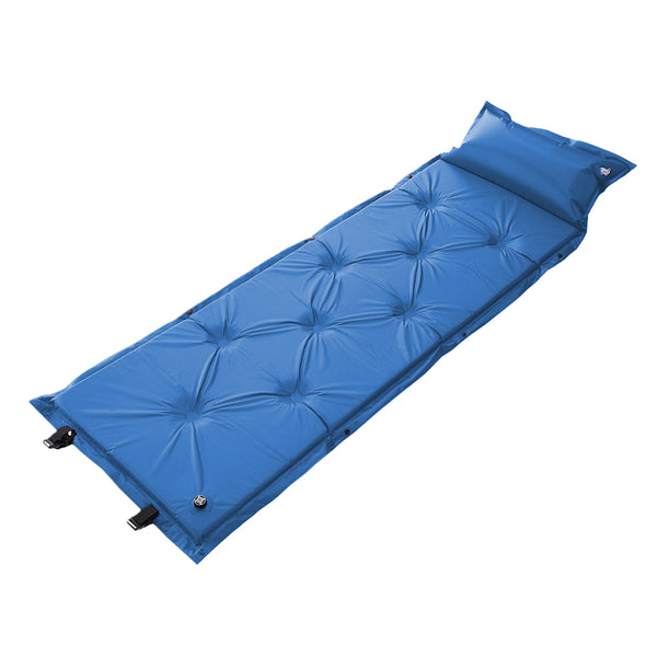 Splicable Automatic Inflatable Mat with Pillow Inflatable Camping Bed Blue