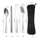 4 Pcs Cutlery Travel Fork Portable Bag Stainless Steel Spoon Chopstick Set