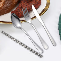 4 Pcs Cutlery Travel Fork Portable Bag Stainless Steel Spoon Chopstick Set