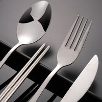 4 Pcs Cutlery Travel Fork Portable Bag Stainless Steel Spoon Chopstick Set