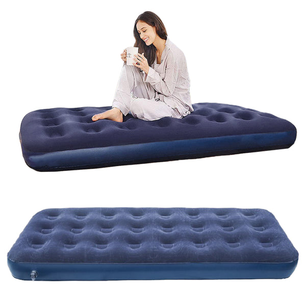 Portable Single Air Bed Inflatable Flocking Mattress Camping Outdoor Dark Blue