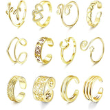 12PCS Open Ring Open Finger Ring Adjustable Toe Rings for Women Girls Gold