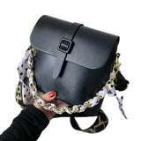 PU Leather Crossbody Bag Shoulder Bag Chain Handbag Tied Scarf Chain Handbag White