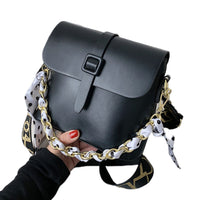 PU Leather Crossbody Bag Shoulder Bag Chain Handbag Tied Scarf Chain Handbag Black