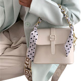 PU Leather Crossbody Bag Shoulder Bag Chain Handbag Tied Scarf Chain Handbag White