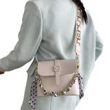 PU Leather Crossbody Bag Shoulder Bag Chain Handbag Tied Scarf Chain Handbag White