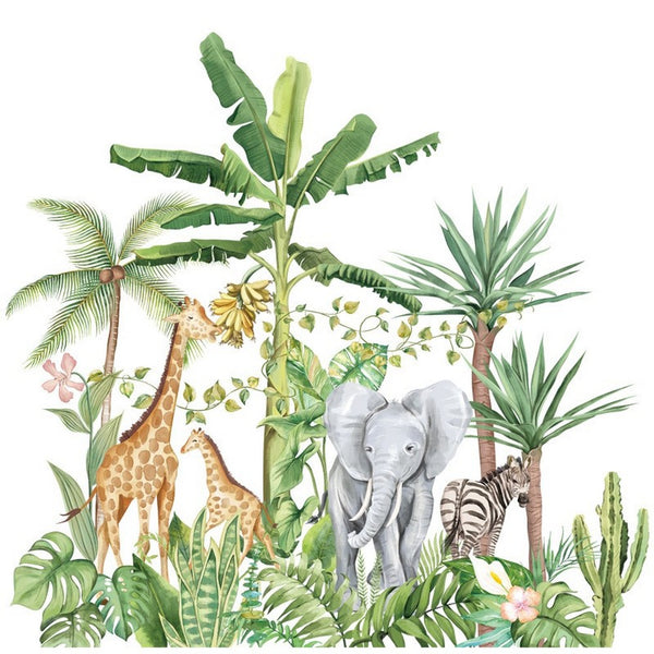 Self-adhesive Removable Tropical Rainforest Animals Plants Wall Sticker Home Decor