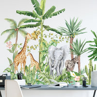 Self-adhesive Removable Tropical Rainforest Animals Plants Wall Sticker Home Decor