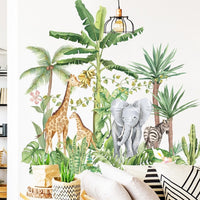 Self-adhesive Removable Tropical Rainforest Animals Plants Wall Sticker Home Decor