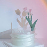 Simulation Tulip Cake Decoration Fake Flower with Ribbon