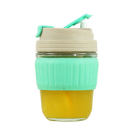 350ml Glass Straw Cups with Silicone Protective Sleeve Green