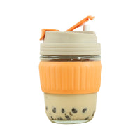 350ml Glass Straw Cups with Silicone Protective Sleeve Orange