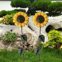 Shaking Head Sunflower Garden Statues Metal Yard Stakes Flower Bed Decor