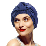 Women Satin Sleeping Cap Wrap Hair Bonnet Turban Elastic Headwear Navy