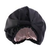 Women Satin Sleeping Cap Wrap Hair Bonnet Turban Elastic Headwear Black