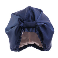 Women Satin Sleeping Cap Wrap Hair Bonnet Turban Elastic Headwear Navy