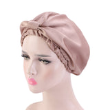 Women Satin Sleeping Cap Wrap Hair Bonnet Turban Elastic Headwear Black