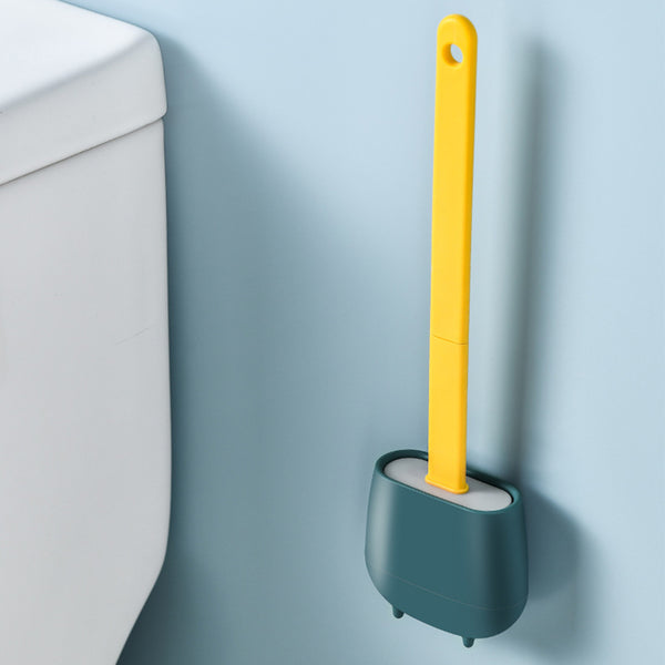 Toilet Brush and Holder Wall Mounted Soft Bristles Home Bathroom Cleaning Brush Yellow