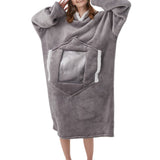 Unisex Oversized Hoodie Wearable Blanket with Visual Phone Window Light gray