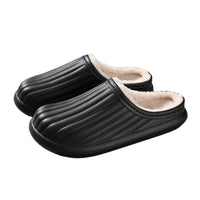 Pair of Water Resistant Plush Slippers Thick Sole Warm Shoes Home Slippers Black