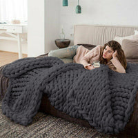 100 x 120cm Chunky Knitted Blanket Throw Blanket Thick Yarn Blanket-Dark Grey