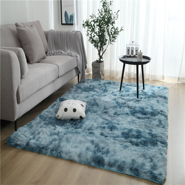 Dye Fluffy Plush Rug Floor Carpet Floor Mat Bedroom Decor Home Decoration 120 x 160cm-Blue