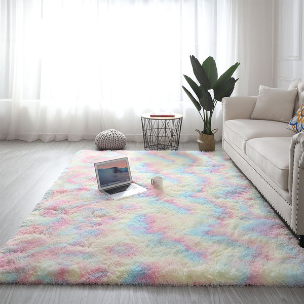 Dye Fluffy Plush Rug Floor Carpet Floor Mat Bedroom Decor Home Decoration 120 x 160cm-Colorful